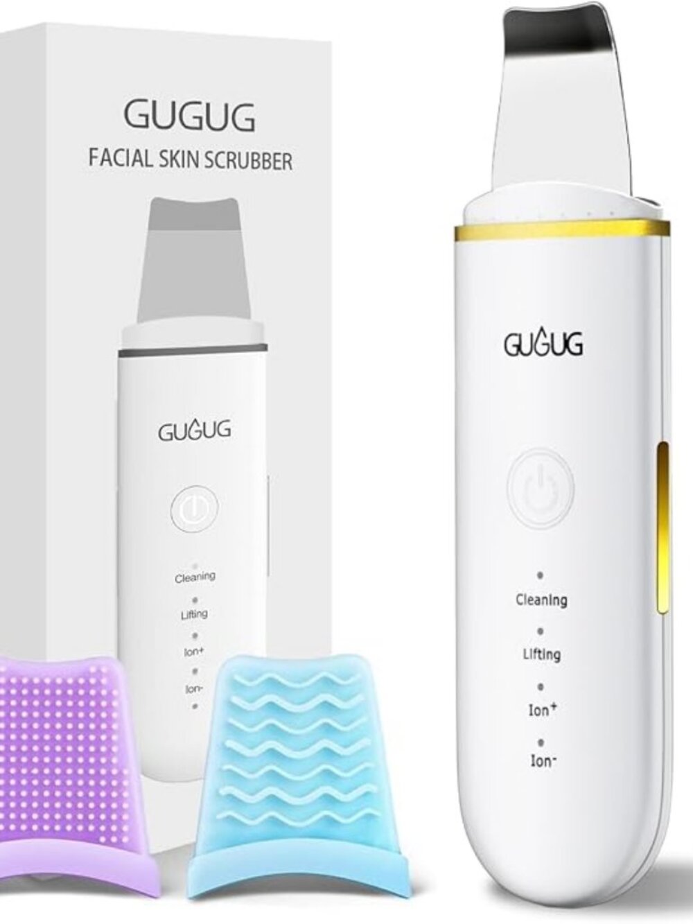 GUGUG Skin Scrubber Spatula Pore Cleaner Blackhead Remover,4 Modes,White